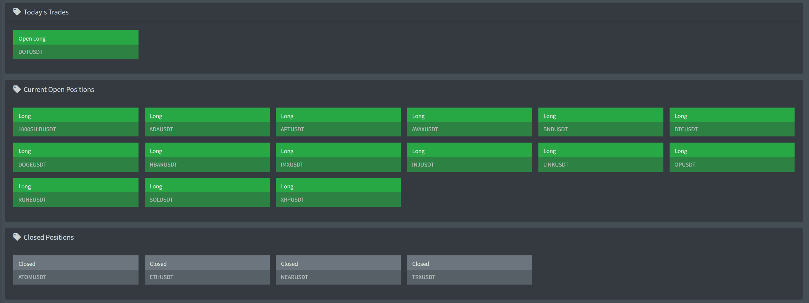 FinRev dashboard showing recent profitable signals including RUNE +847%, TRB +1,290%, LOOM +750%